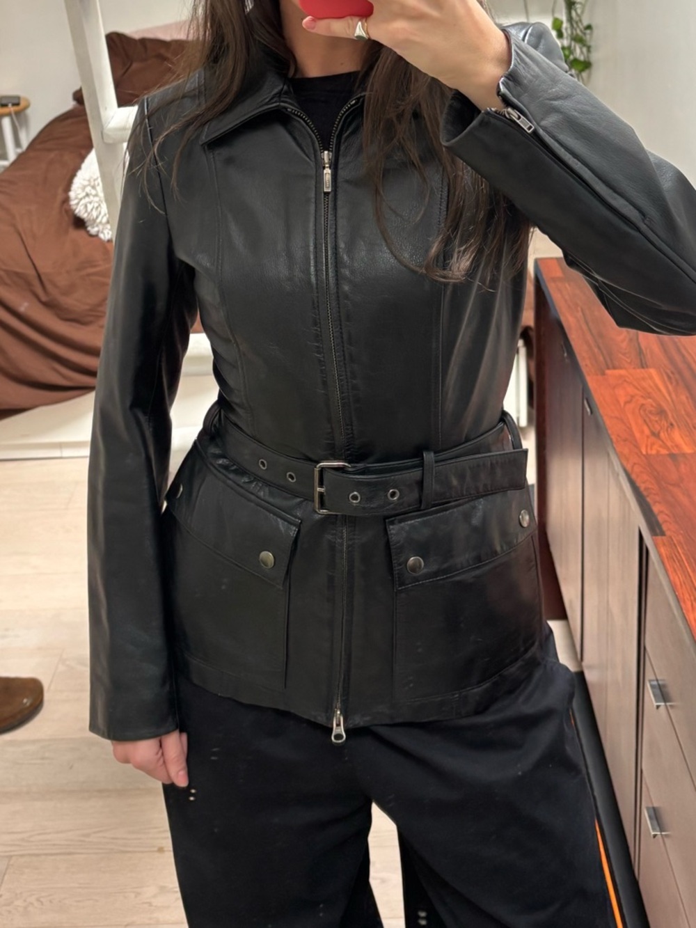 Vintage Leather Belted Jacket